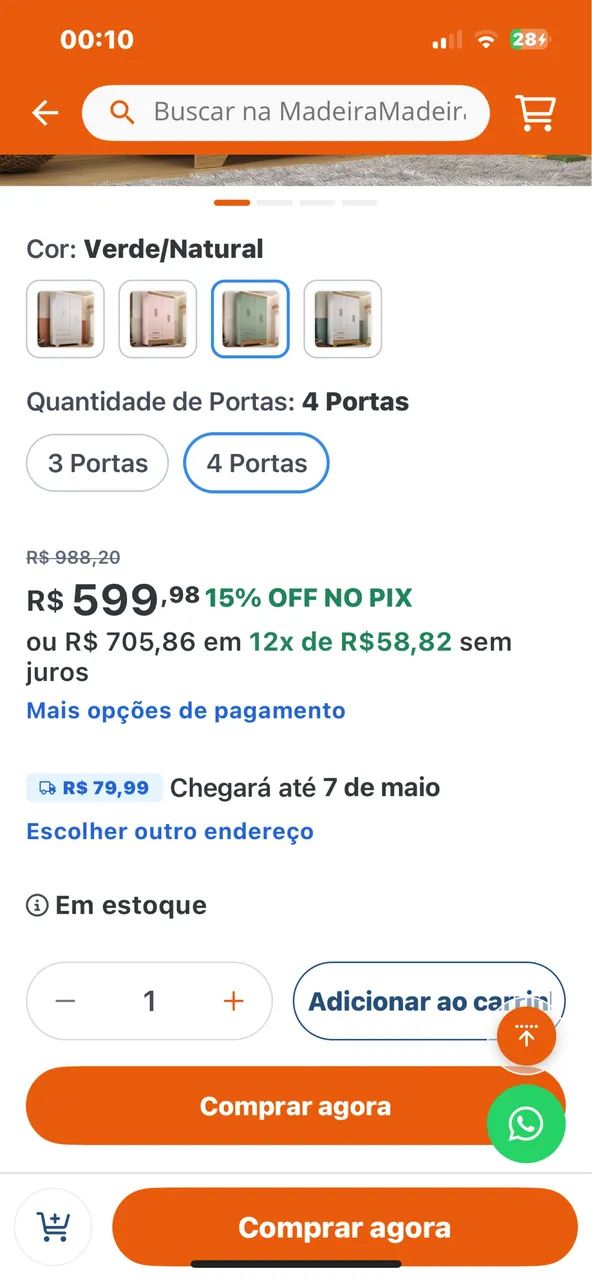 Guarda-roupa infantil 4 portas novo na caixa - Foto 5