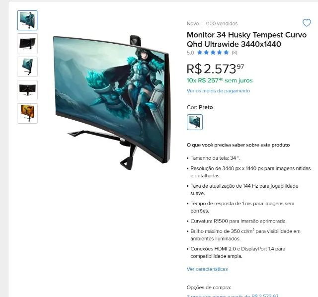 Monitor 34 Husky Tempest Curvo Qhd Ultrawide USADO
