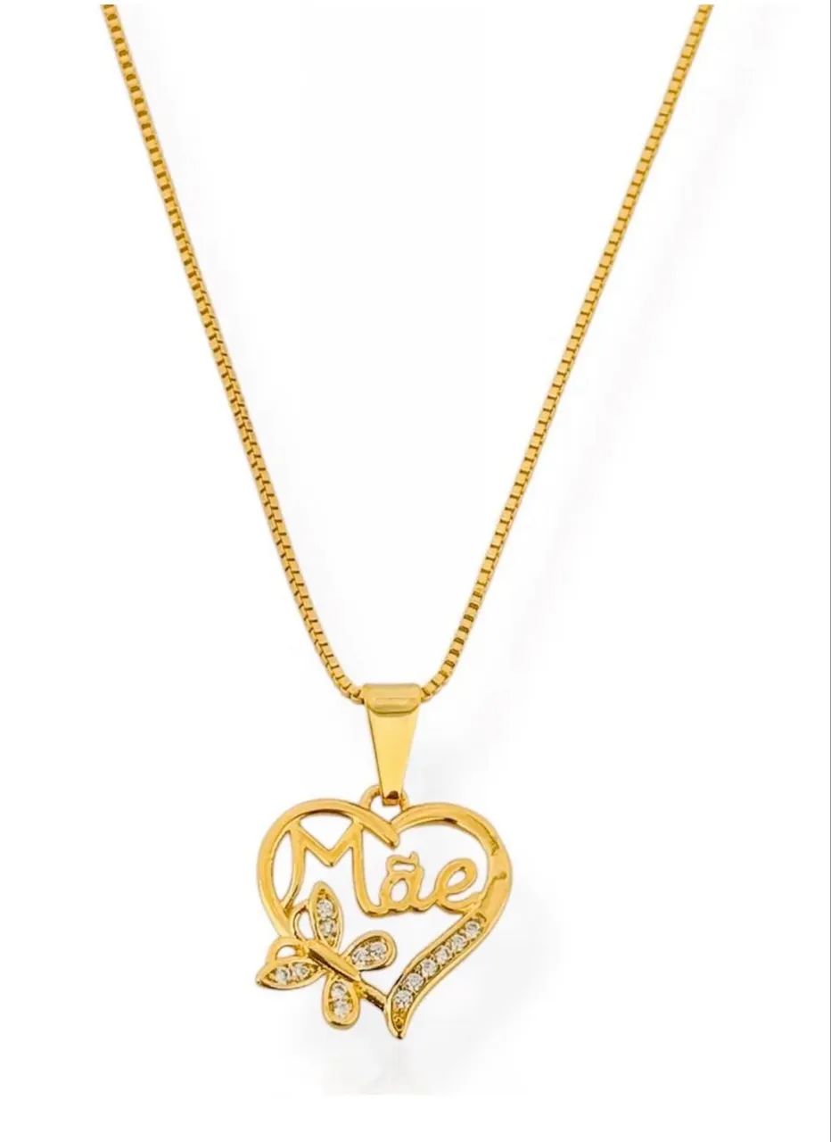 Colar Folheado a Ouro 18k Pingente Coração Mãe - Foto 2