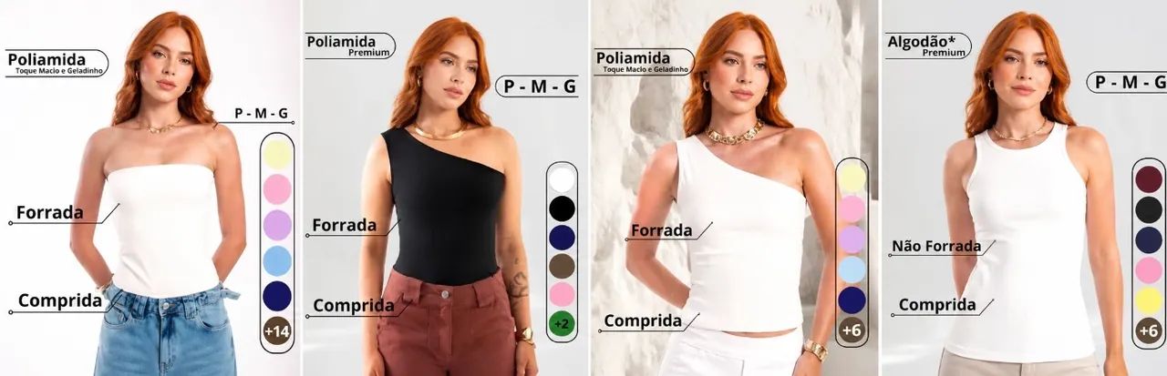 Blusas Femininas Jasmin em poliamida e algodão canelada