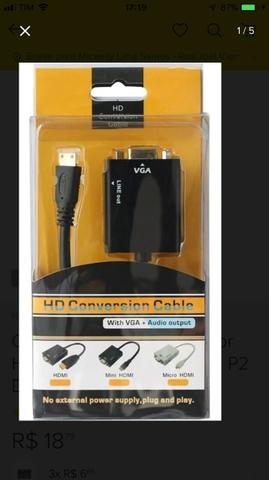 Cabo Adaptador Conversor Hdmi para VGA com Saída P2 de áudio. - Foto 2