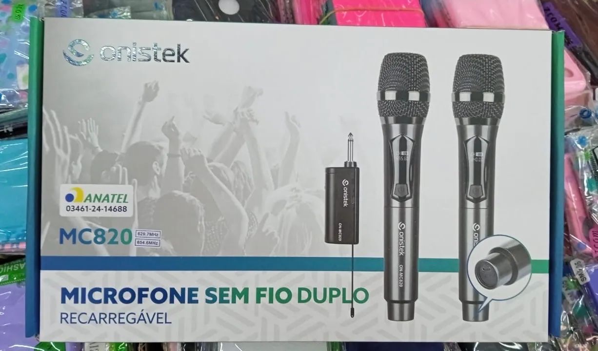 Microfone Sem Fio Duplo Recarregável Onistek MC820