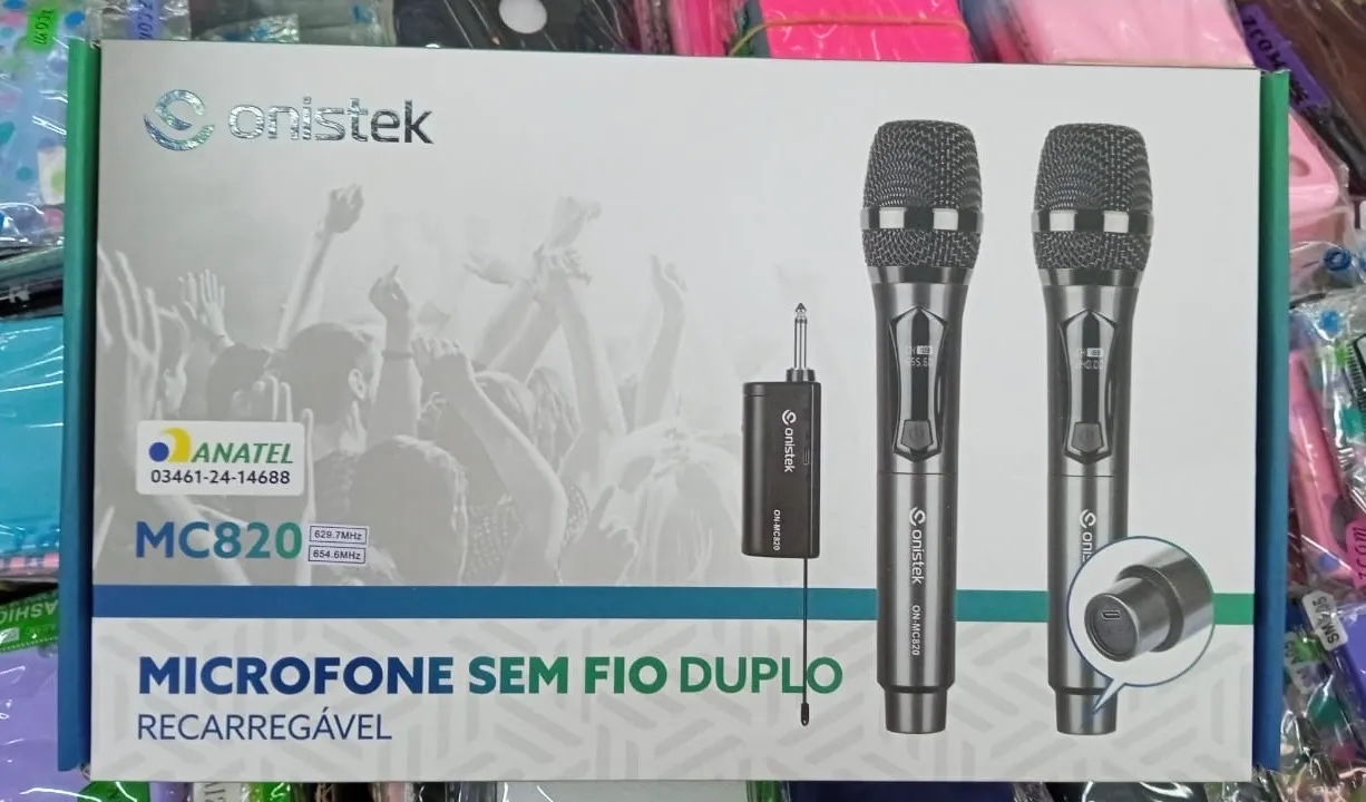 Microfone Sem Fio Duplo Recarregável Onistek MC820
