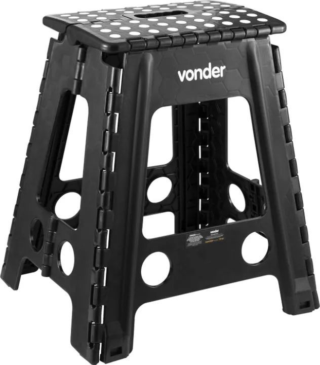 Banqueta Dobrável Antiderrapante Preta Altura 45cm Vonder