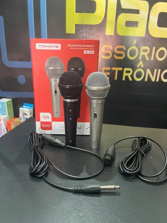 Microfone Dinâmico Profissional Duplo com fio Tomate MT-1028
