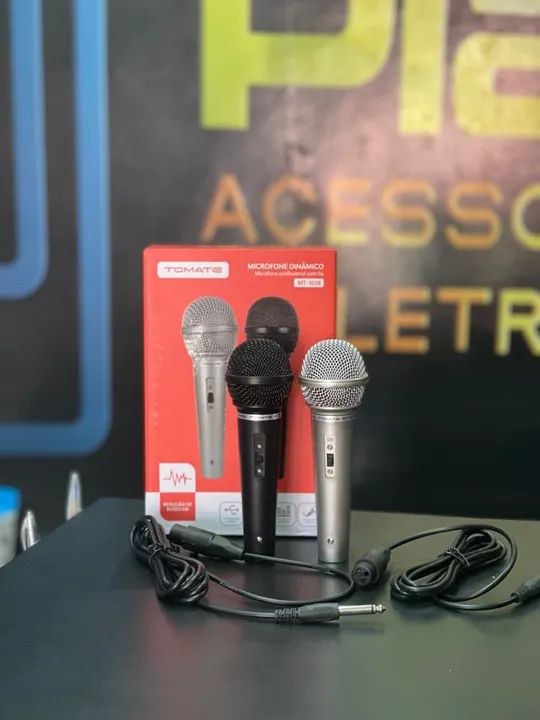 Microfone Dinâmico Profissional Duplo com fio Tomate MT-1028 - Foto 2