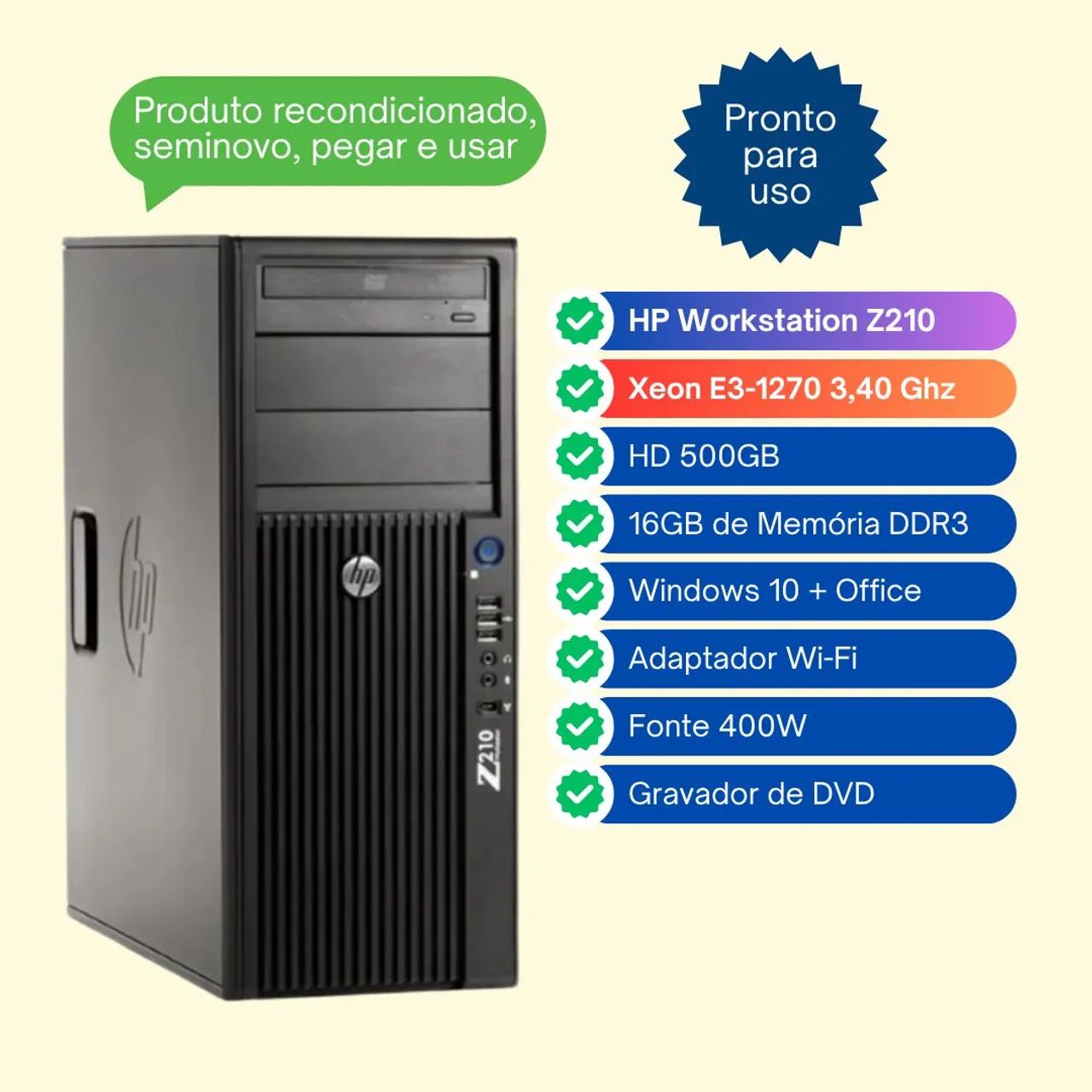 HP Workstation Z210 - Xeon E3, 16GB RAM(SEM PLACA DE VIDEO)