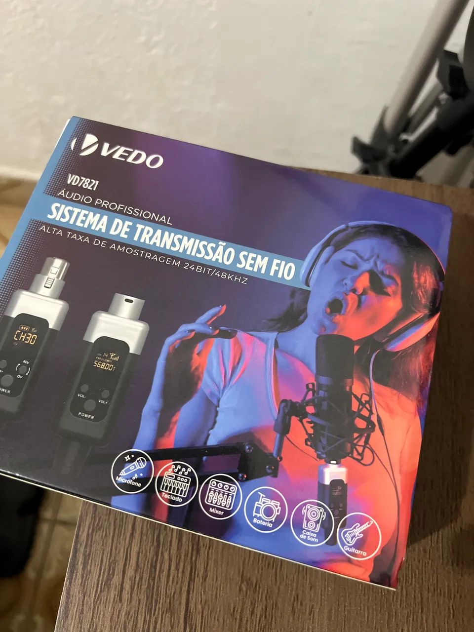 VEDO Conversor Microfone Sem Fio,48v/0V Uhf Transmissor Receptor,Alcance de 30 metros