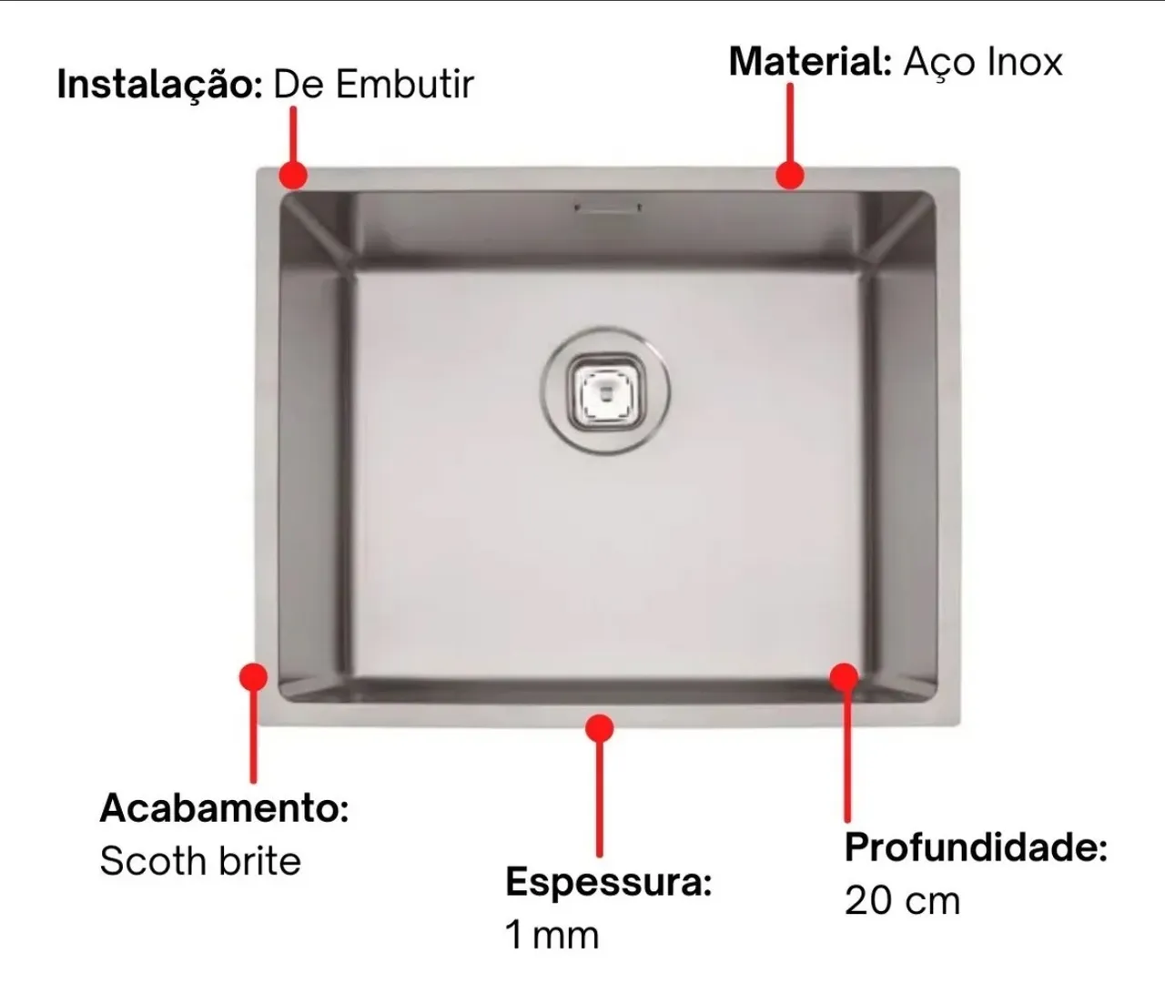 Cuba De Embutir Quadrum 50 Em Aço Inox Acetinado 50x40 Cm - Tramontina