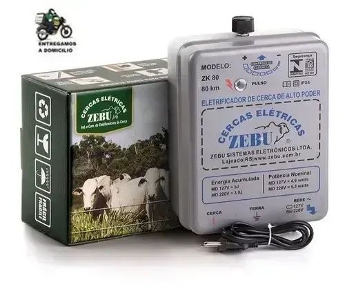 Eletrificador De Cerca Zebu 80 Km Cerca Elétrica Zk80 Bivolt