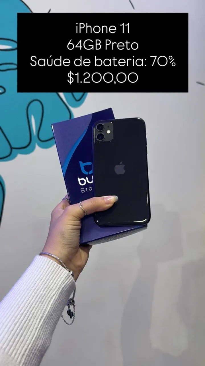 iPhone 11 64GB Branco Saúde de bateria 79% R$1.350,00 | Loja