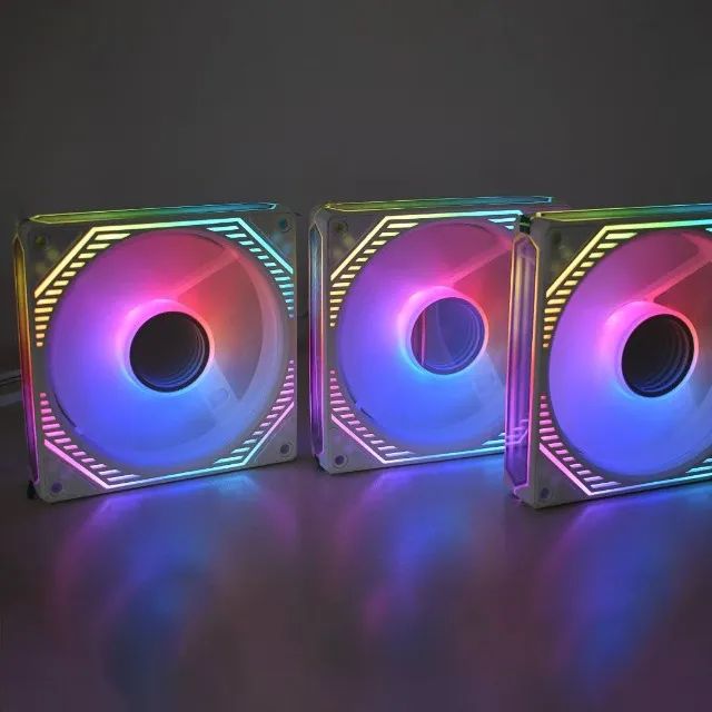 KIT 3 Fans Branco Infinity 3D ARGB + Controle e Controladora AAUW *ENTREGA GRÁTIS*