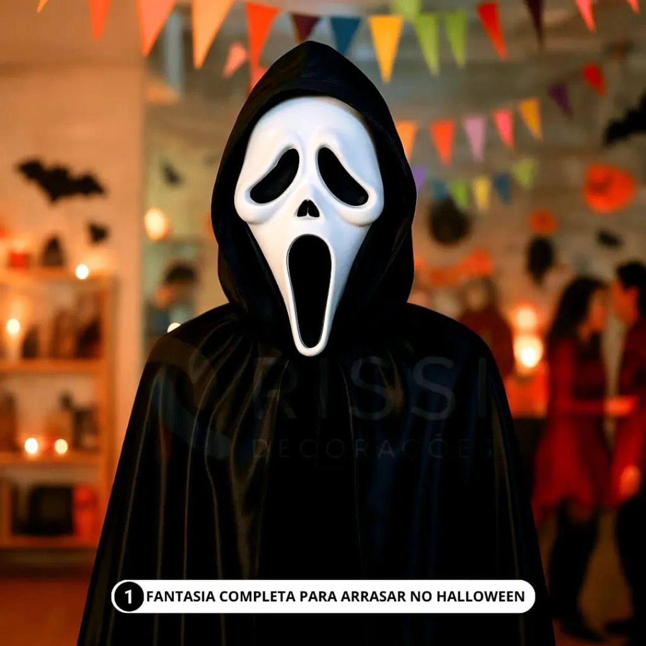 Fantasia de Halloween Pânico Máscara com Capa Cosplay Decoração. - Foto 2