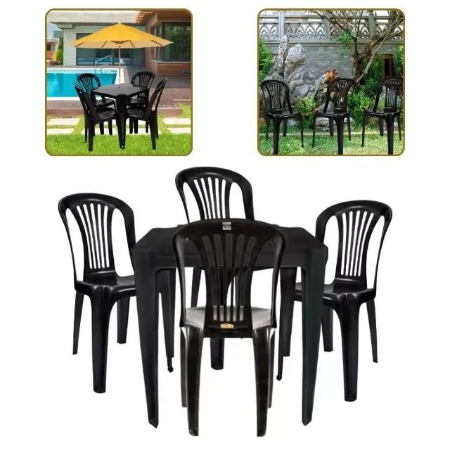 FRETE GRÁTIS BH - Conjunto de Mesa com 4 Cadeiras Preta em Plástico  - Foto 4