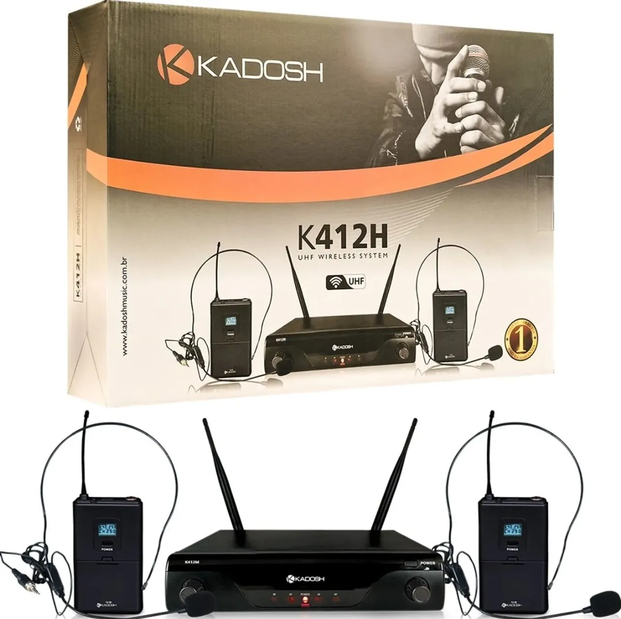 Microfone auricular duplo sem fio Kadosh UHF 412HH