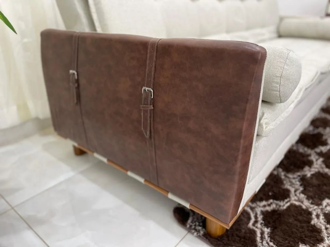 Sofá Cama Casal 211cm Sofá 4 Lugares Linho Bege  - Foto 3