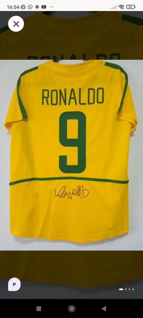 Camisa Brasil Copa Mundo 2002 #9 Ronaldo Autografada Certificada A