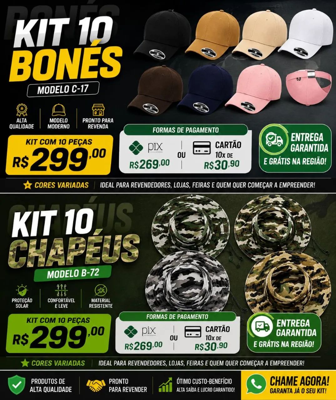 Kit 10 bonés ou chapéu novos