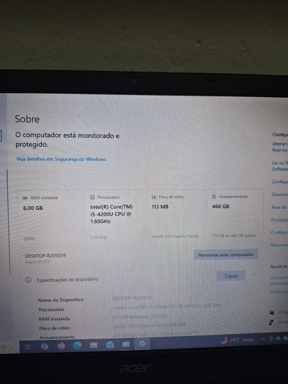 Notebook Acer processador Intel core i5 6de memória RAM  500 HD  - Foto 3