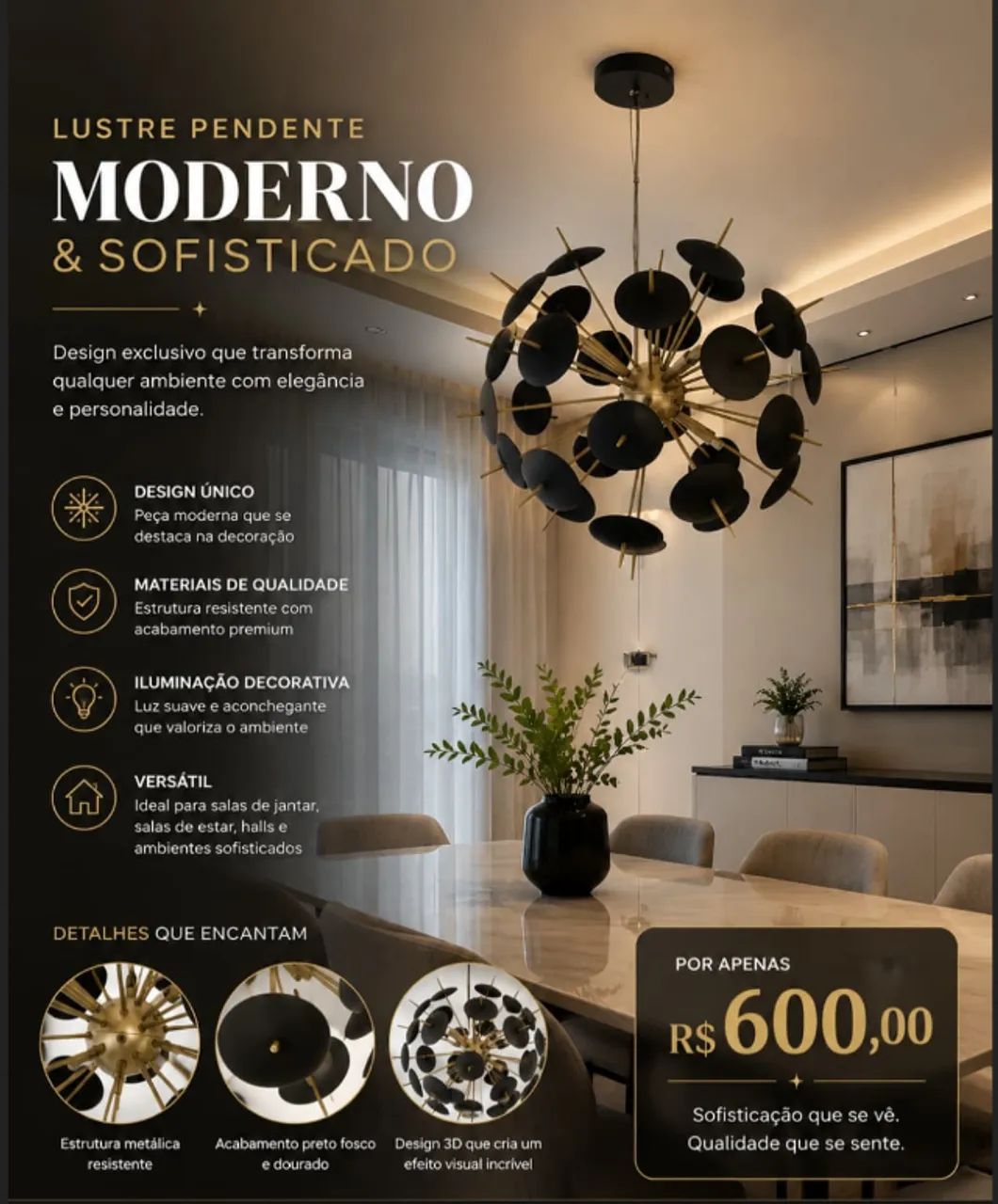 Lustre Pendente - Moderno & Sofisticado - Foto 2