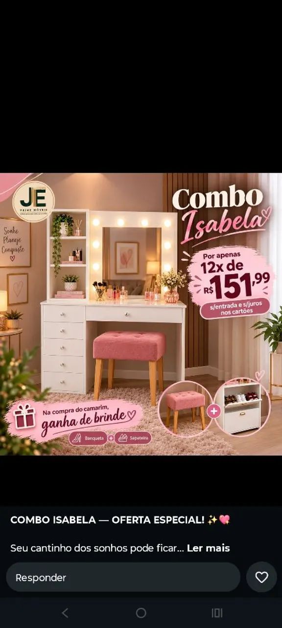 Penteadeira Isabela em mdf com banqueta e sapateira de brinde 