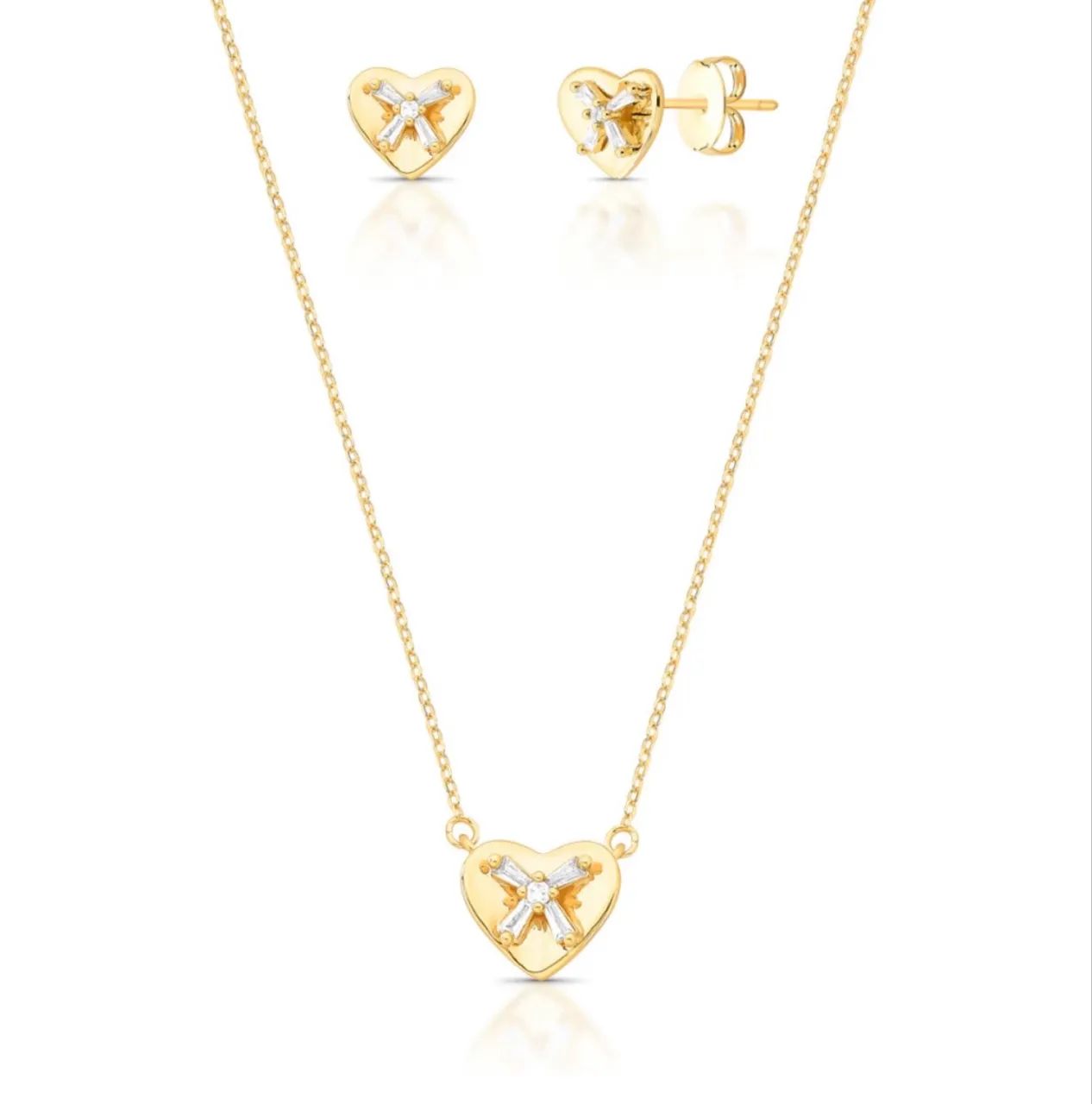 Colar e brinco coração banho ouro 18k - Foto 3