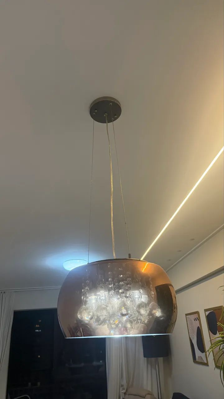 Lustre Pendente Moderno Cromado com Cristais Alto Padrão. - Foto 2