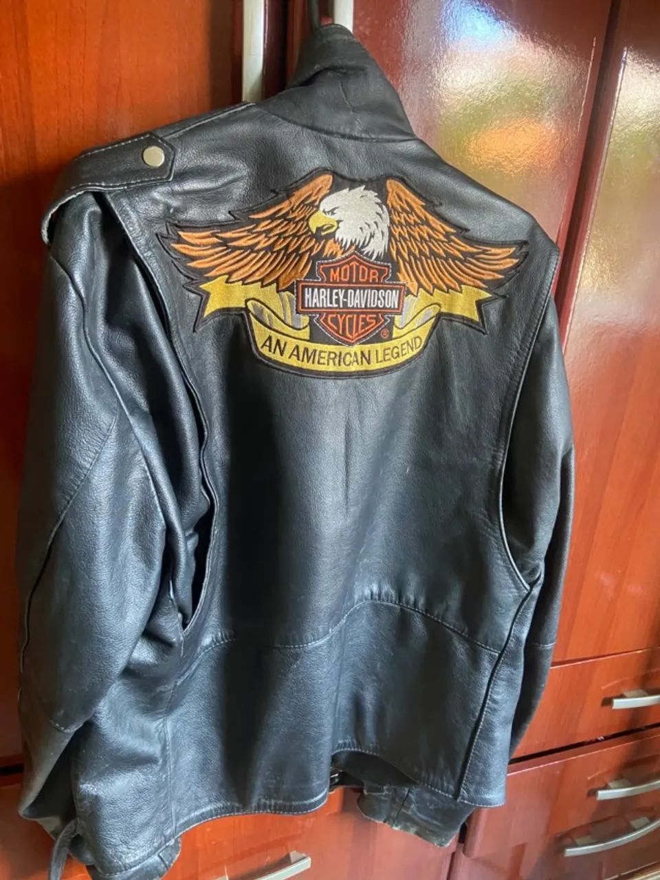 Jaqueta de couro preta com patch Harley-Davidson, tamanho GG - Foto 5