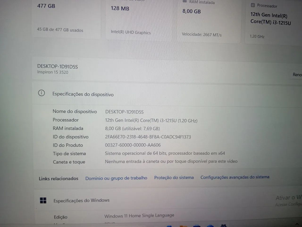 Notebook Dell Core i3 