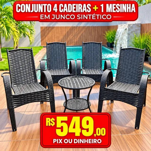 CADEIRA DE JUNCO SINTÉTICO 5 PEÇAS