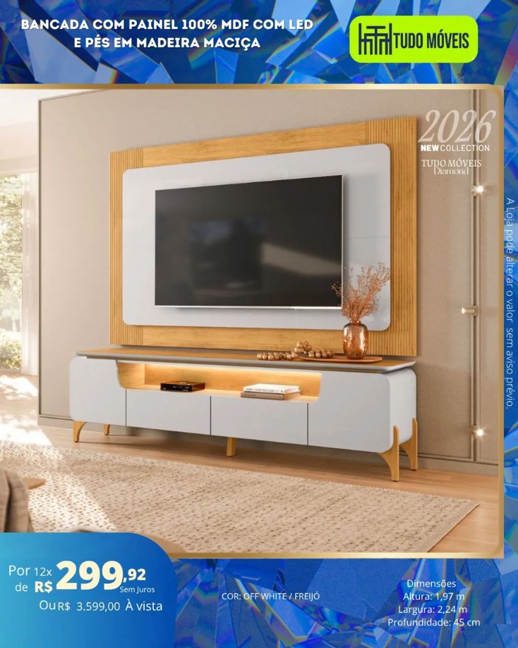 Bancada com Painel 100%mdf com led e pés em madeira maciça  - Foto 2
