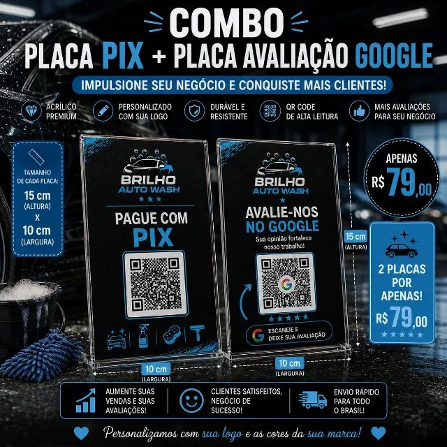 Placa Pix Personalizada em Acrílico + Placa Google Avaliações QR Code | Personalizamos - Foto 2