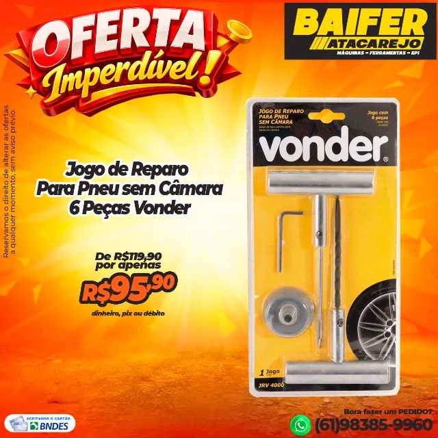 Jogo Para Reparo de Pneu sem Câmara 6 Peças Vonder