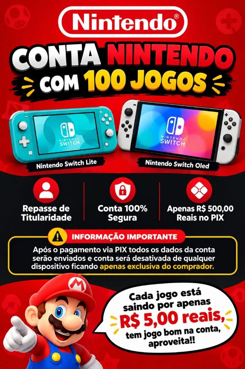 Conta Nintendo com 100 Jogos