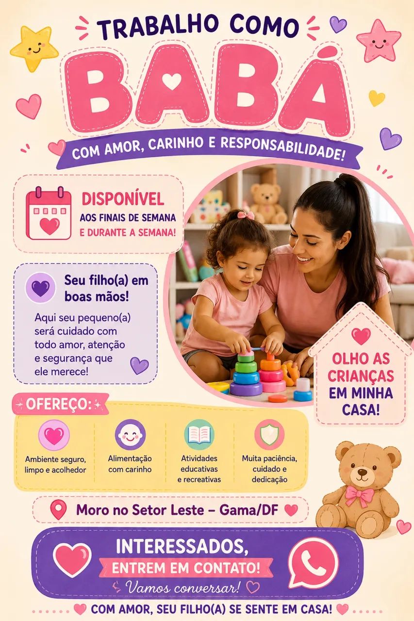 CUIDO DE CRIANÇAS EM MINHA RESIDÊNCIA!