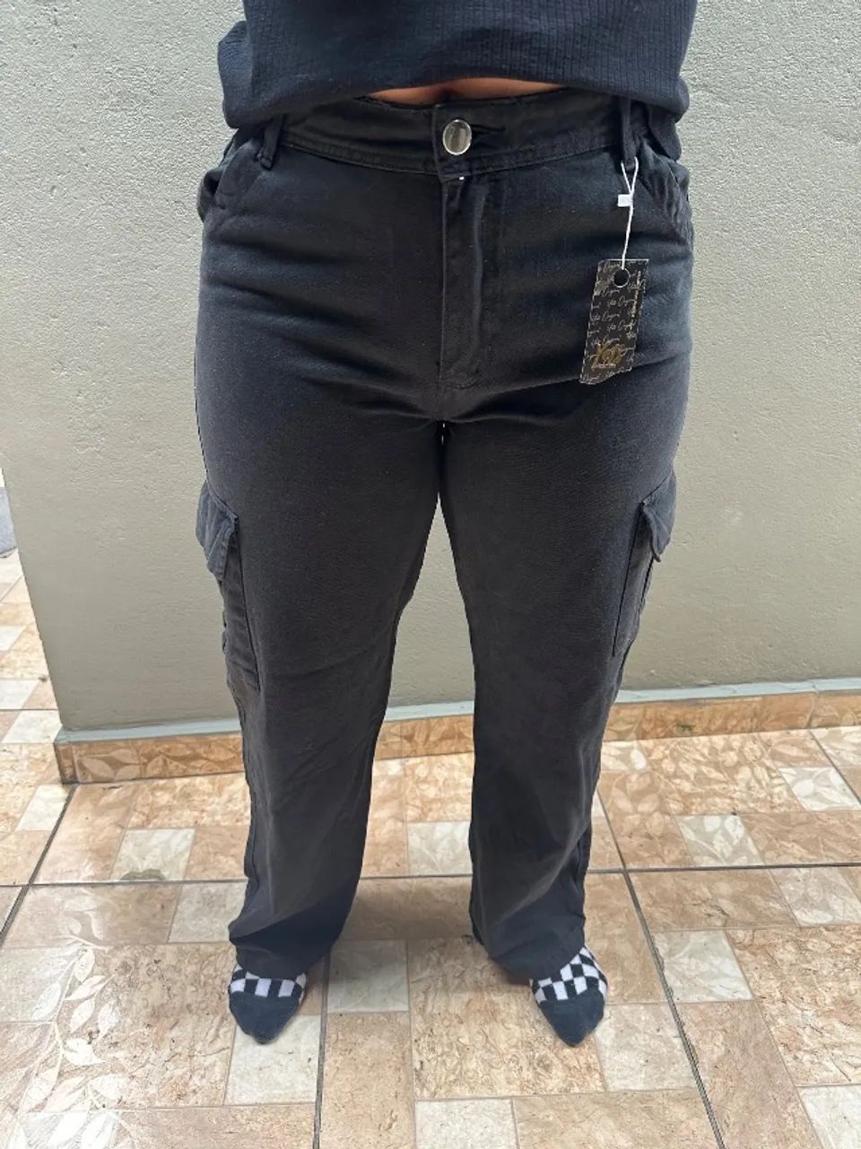 calça wide leg cargo yetspremium preta 46  - Foto 4