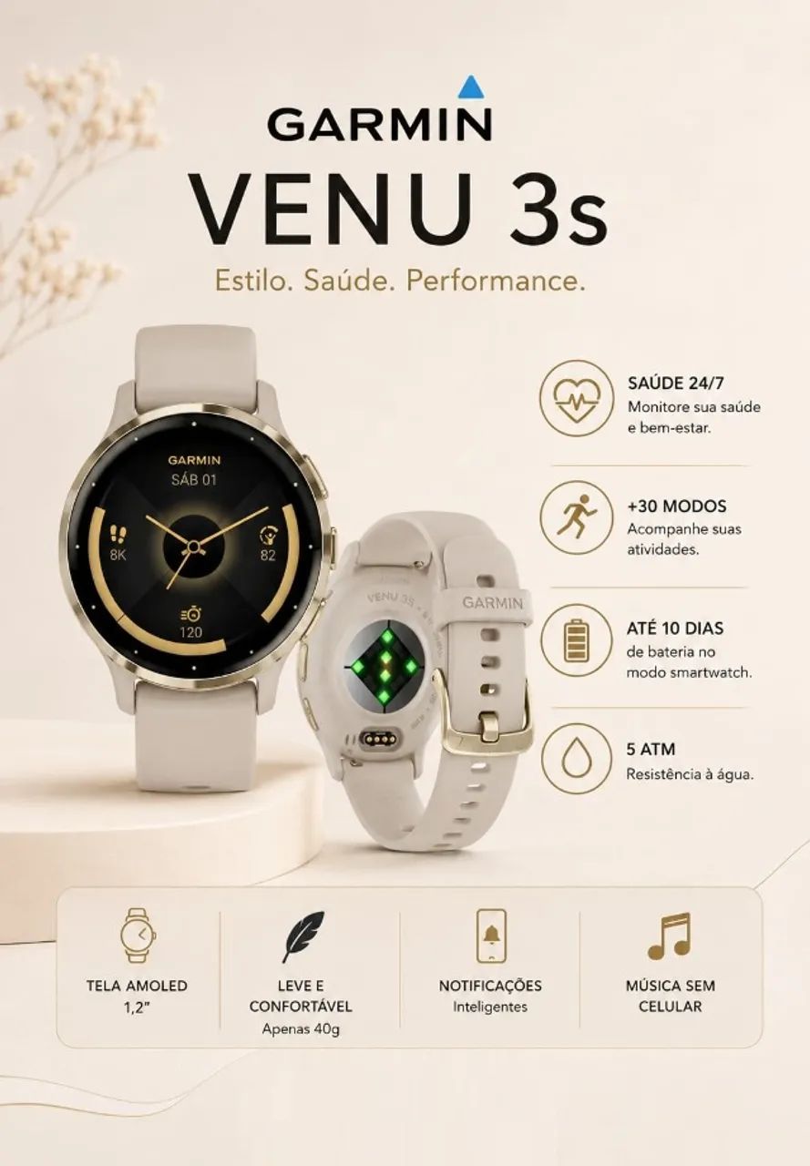 Garmin Venu 3s Marfim com Dourado 41mm  - Foto 3