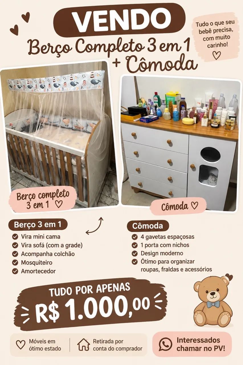 Jogo de berço com comoda completo  - Foto 3