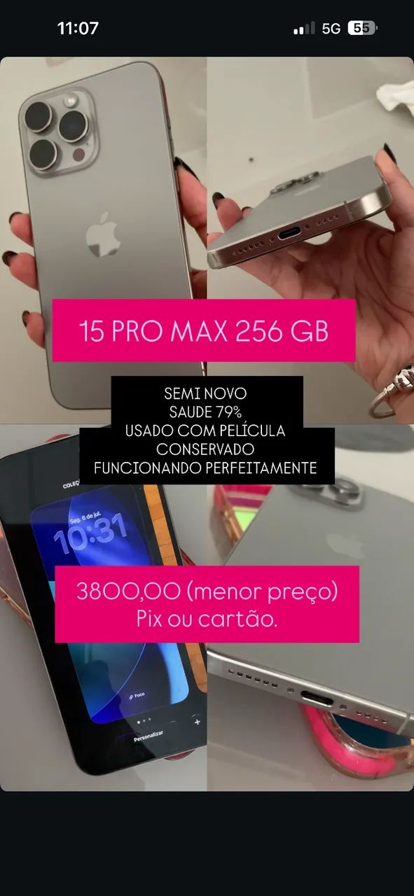 Iphone 15 pro max 256gb semi novo