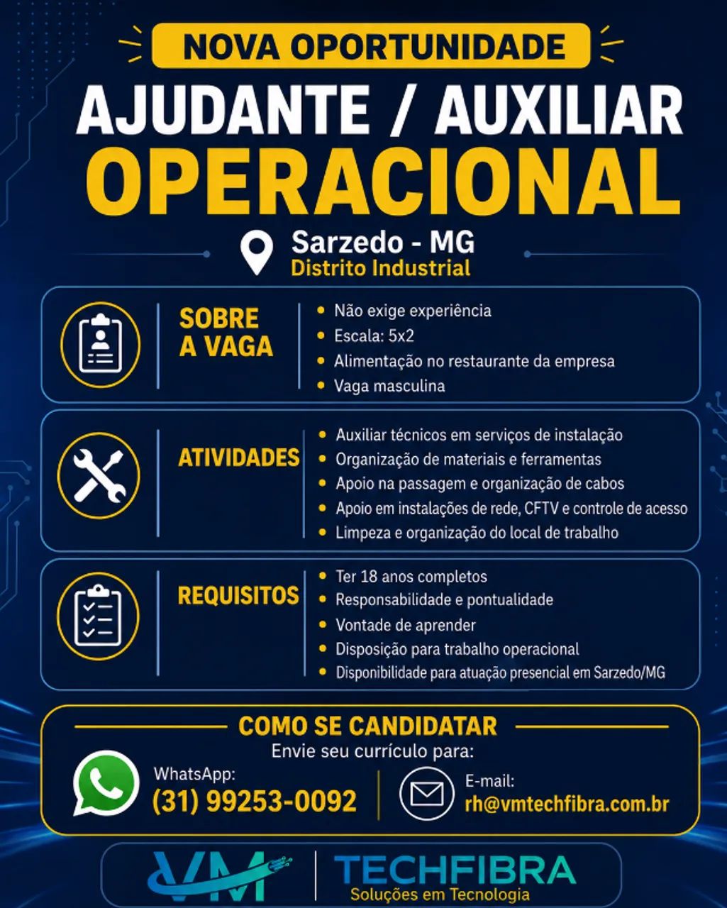 Ajudante Operacional Instalação CFTV