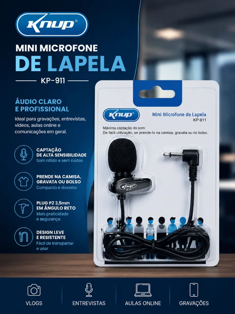 Microfone Lapela Mini Knup Kp-911