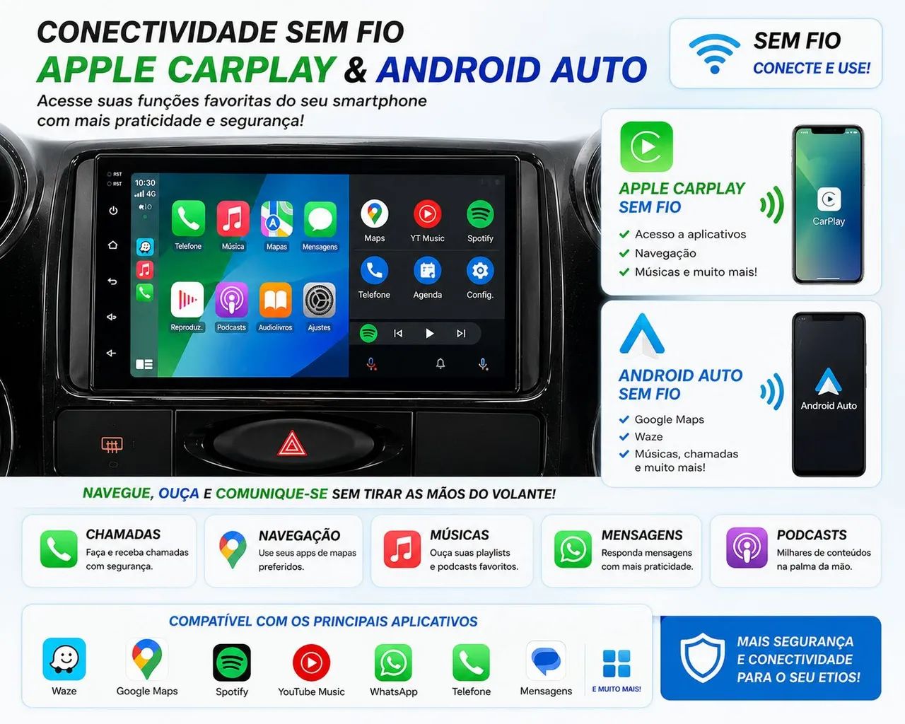 Kit multimídia Android Etios 4 / 64 GB carplay e Android auto GPS wi-fi  - Foto 5