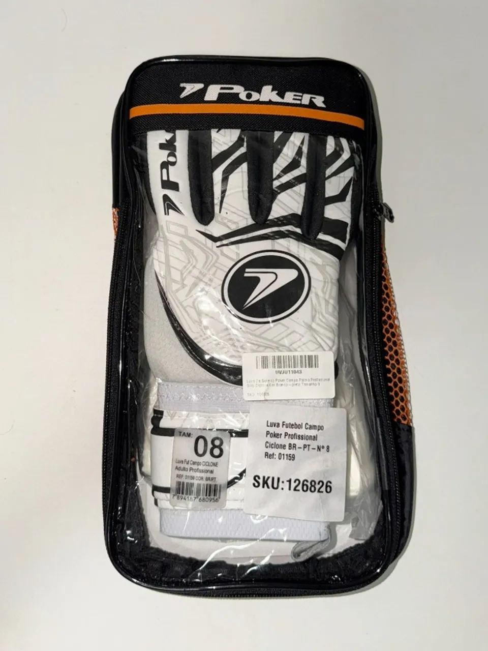 Luva De Goleiro Poker Campo Palma Profissional Grip Ciclone Cor Branco-preto Tam 8