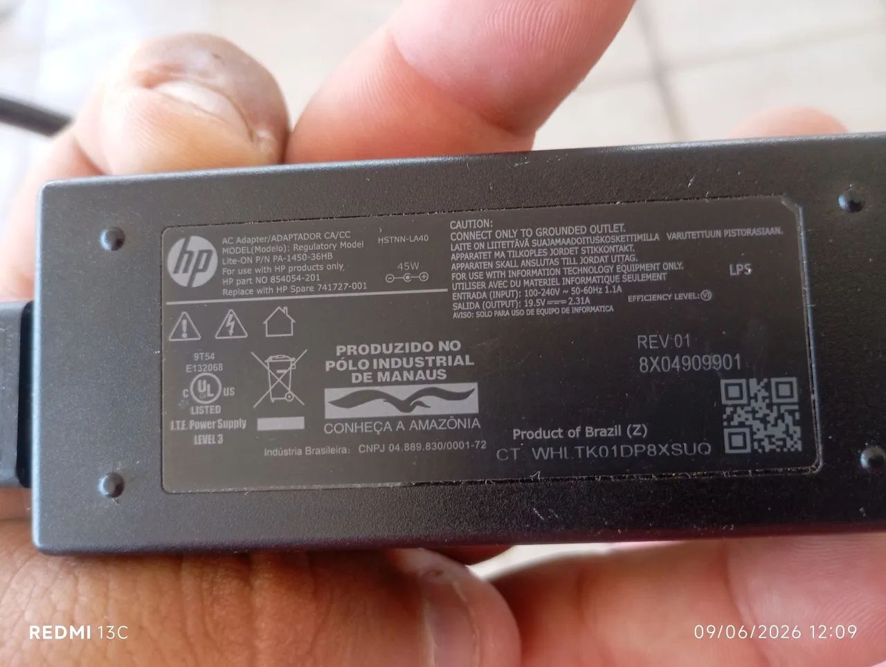 Fonte Original HP 45W 19,5V 2,31A - Impecável