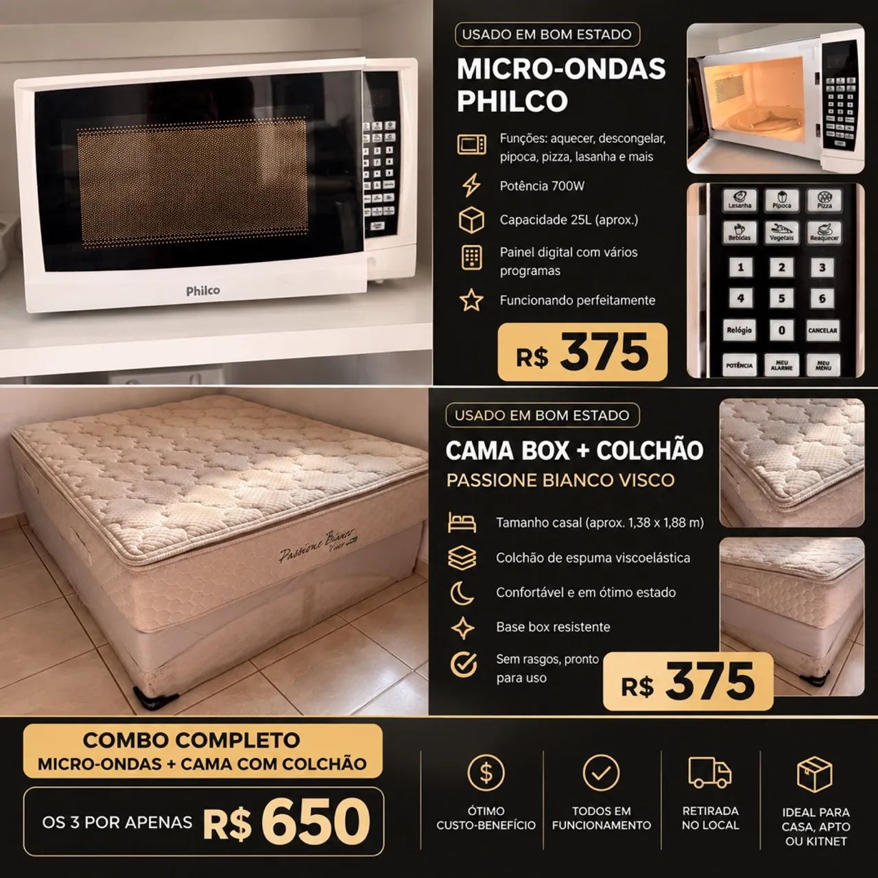 Microondas e cama colchão 