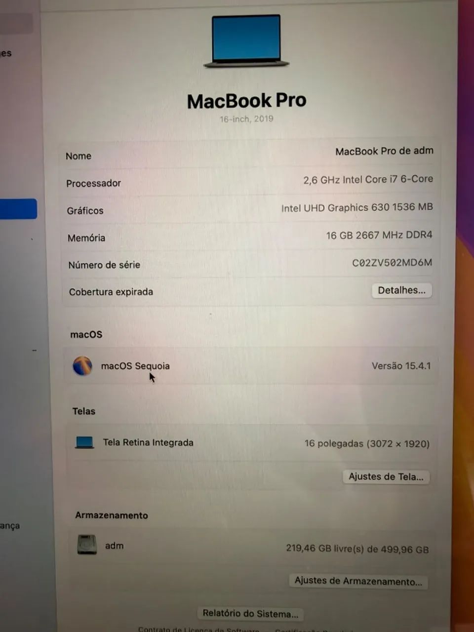 MacBook Pro 16? 2019 | i7 | 16GB | SSD 512GB | Completo - Foto 3