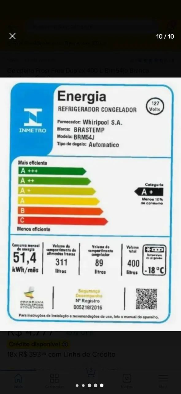 Geladeira Frost Free Duplex 400L BRM54JB Branca - Geladeiras e