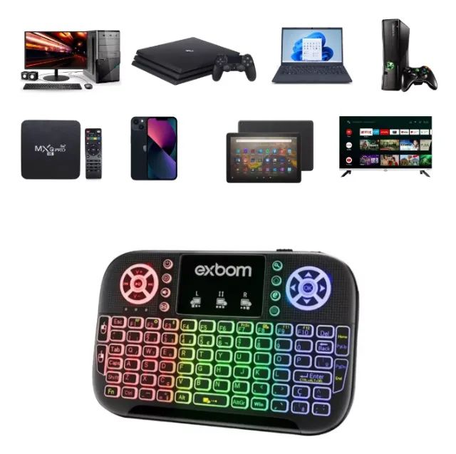 Mini Teclado Controle Sem Fio Led Para Tv/PC