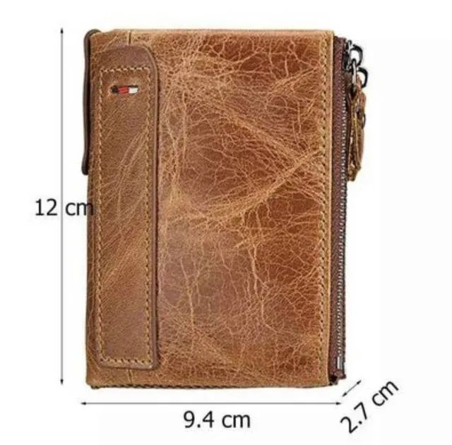 Carteira De Couro Genuíno Resistente Com 3 zipers e várias repartições Da Moda Muito Usada