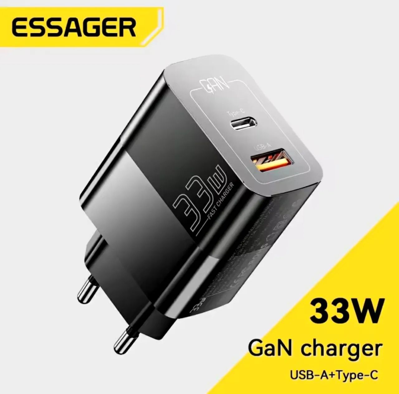 Carregador Rápido 33W Essager GaN USB-A + Type-C